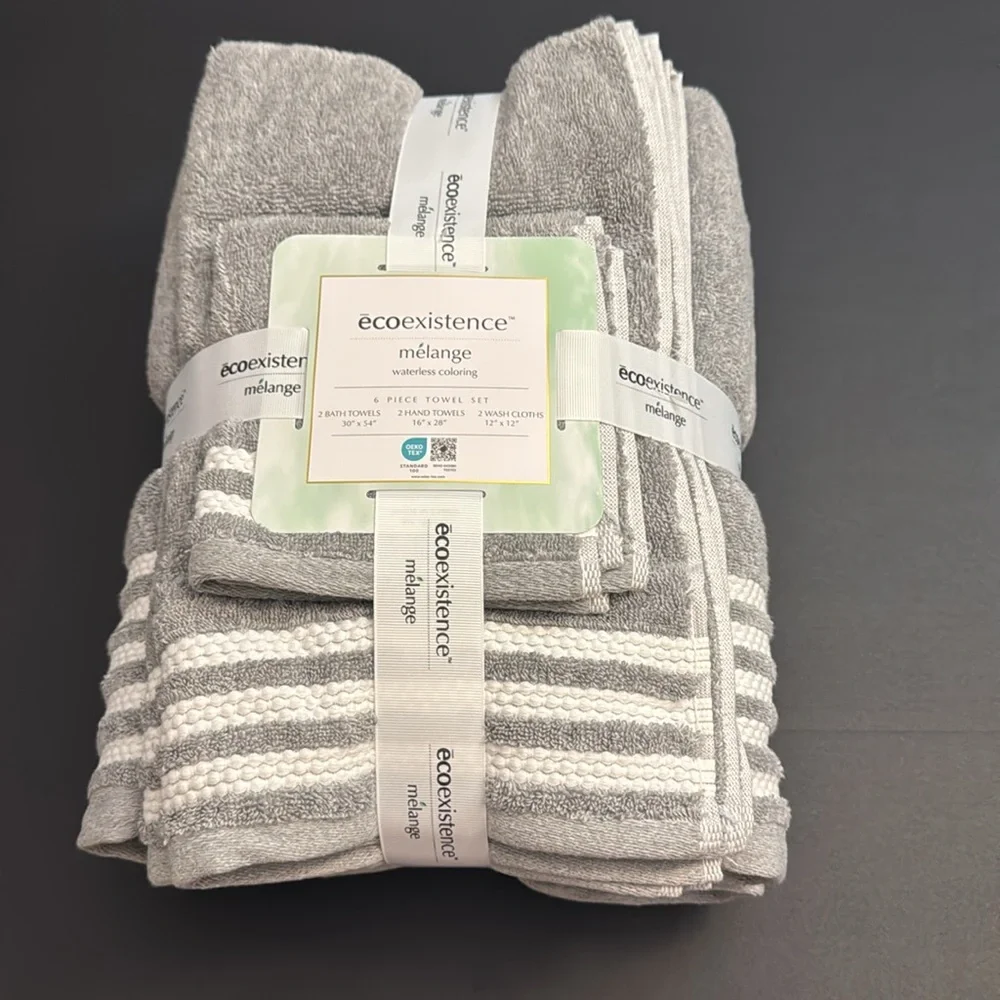 6pc Ecoexistence Mélange Bath Towel Set - Waterless Coloring - Heathergrey