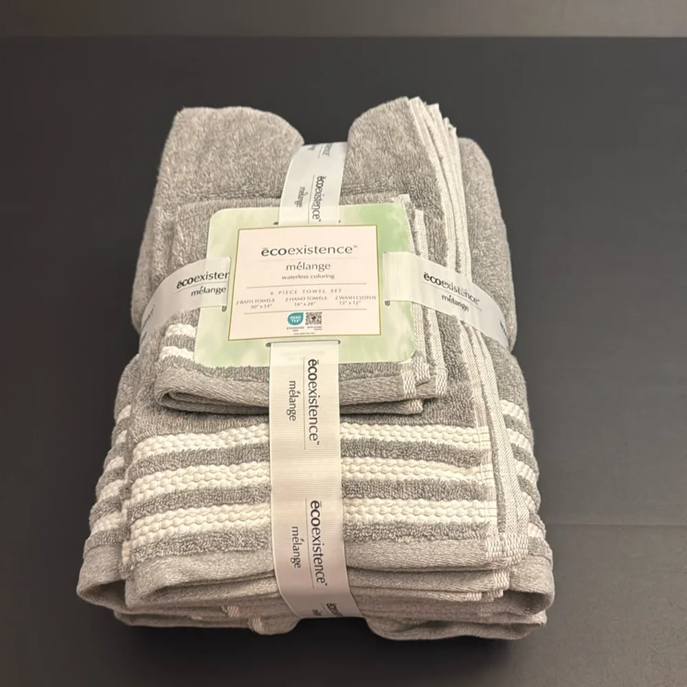 6pc Ecoexistence Mélange Bath Towel Set - Waterless Coloring - Heathergrey