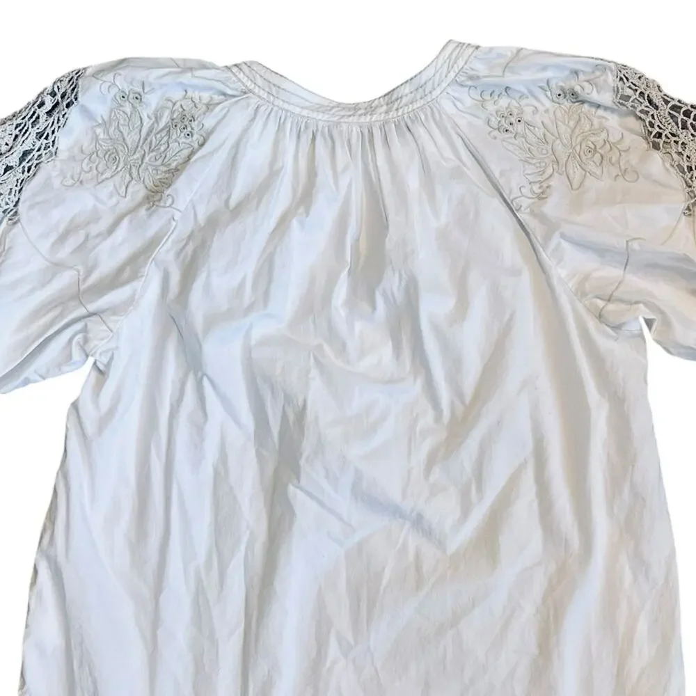 Anthropologie Women’s Sz S White Cream Crochet Blouse Short Puff Sleeve