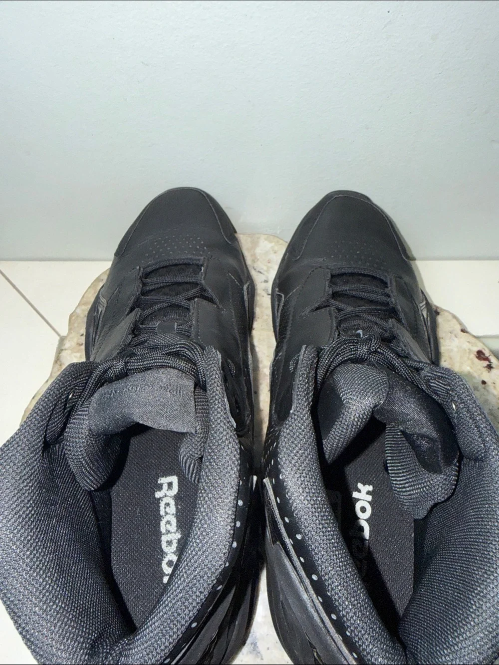 Reebok Men's Sermon-M Black Steel Retro Leather High-Top Sneakers Size 10.5