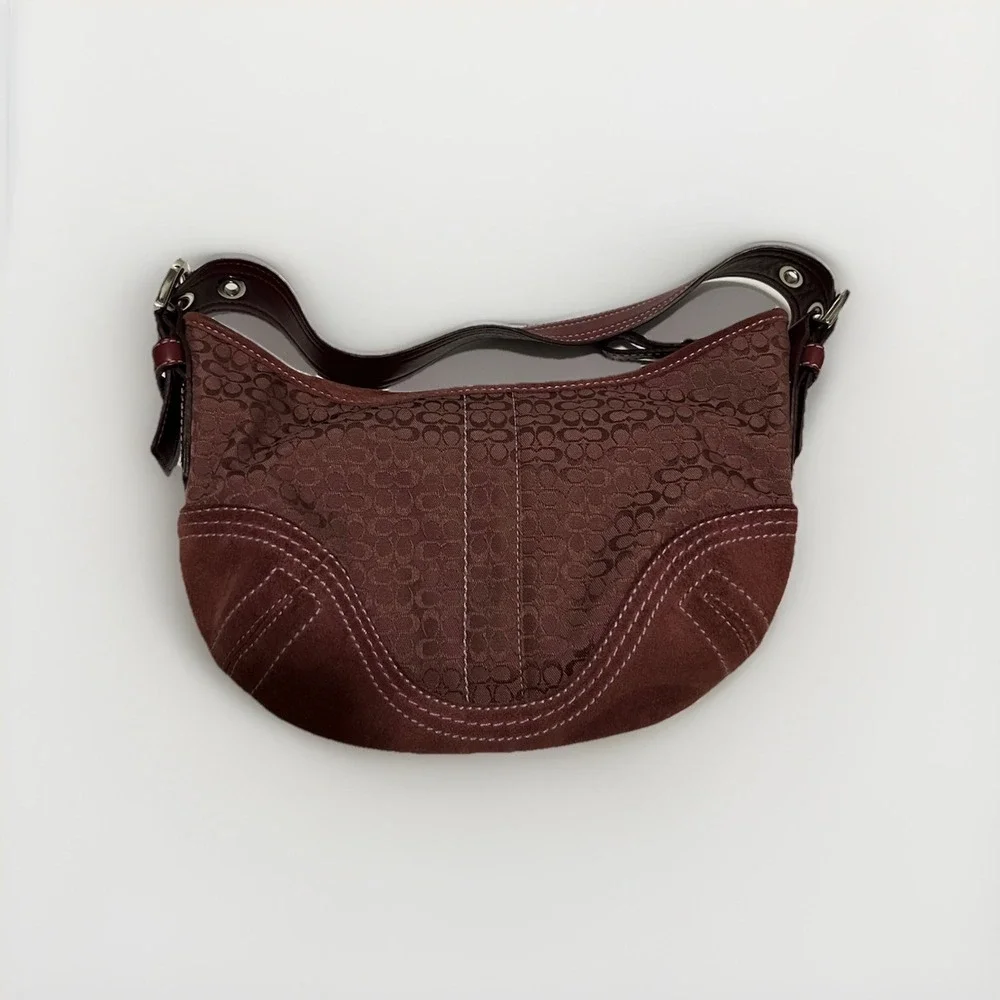 Vintage Coach Soho Mini Hobo Bag 2154 Burgundy Wine Signature Canvas Leather Y2K