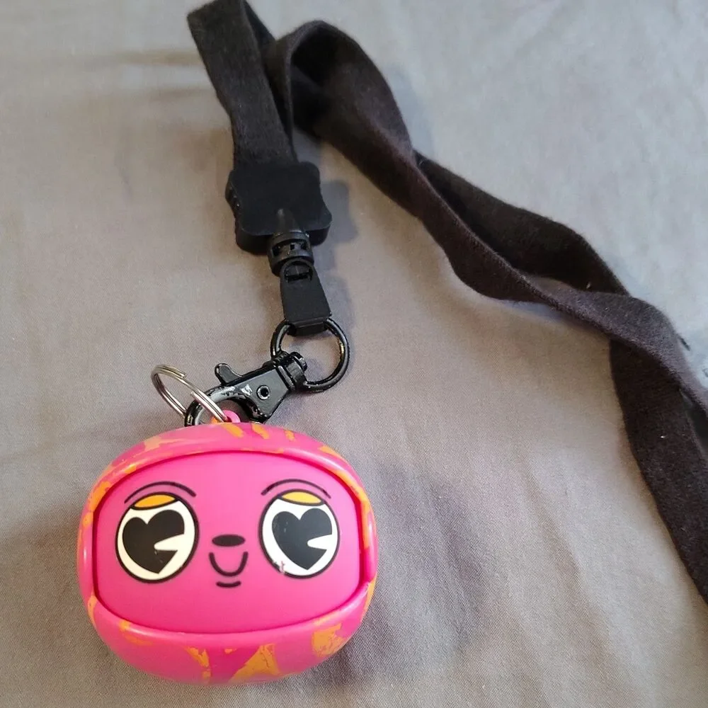 Pink Character Face Keychain Plastic Lanyard Modern Yellow Black Expressions
