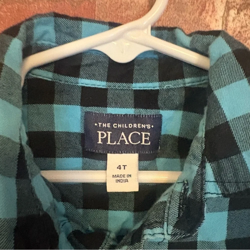 The Children's Place Teal and Black Plaid Button-Down Shirt