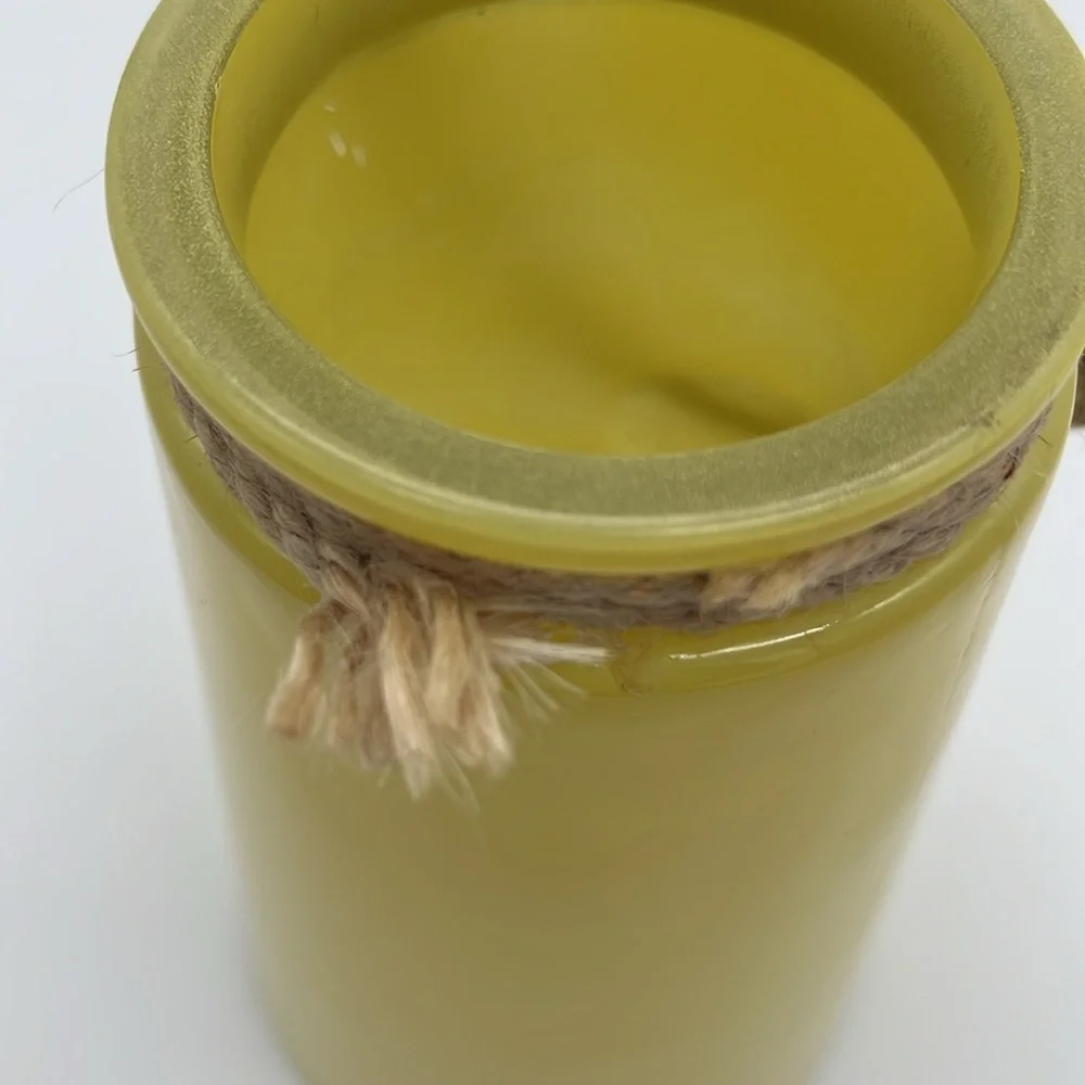 “Genuine & Crafted Original” Yellow Glass Jar/Vase with Rope Handle