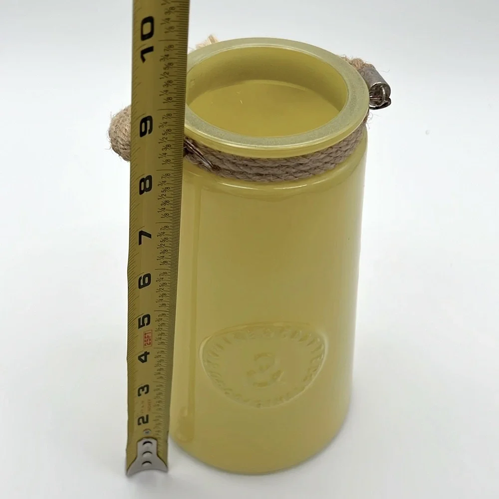 “Genuine & Crafted Original” Yellow Glass Jar/Vase with Rope Handle