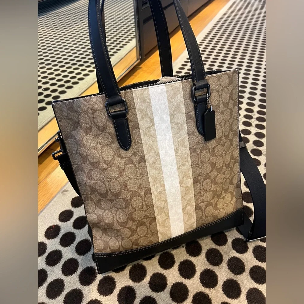 NWT！COACH GRAHAM STRUCTURED TOTE IN BLOCKED SIGNATURE CANVAS （CQ037）father gift