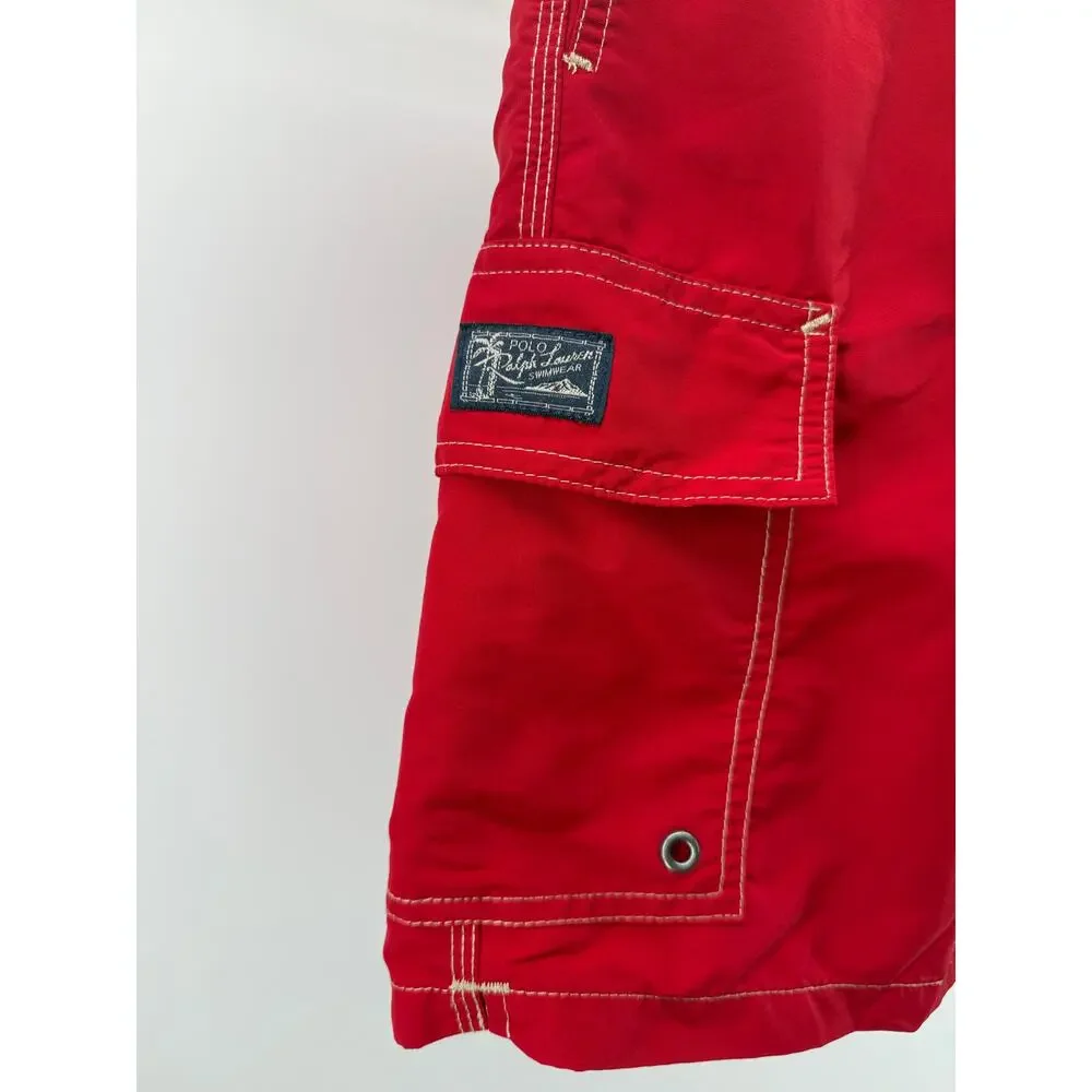 Polo Ralph Lauren Red Swim Trunks Board Shorts Nylon Lined Coastal Prep L