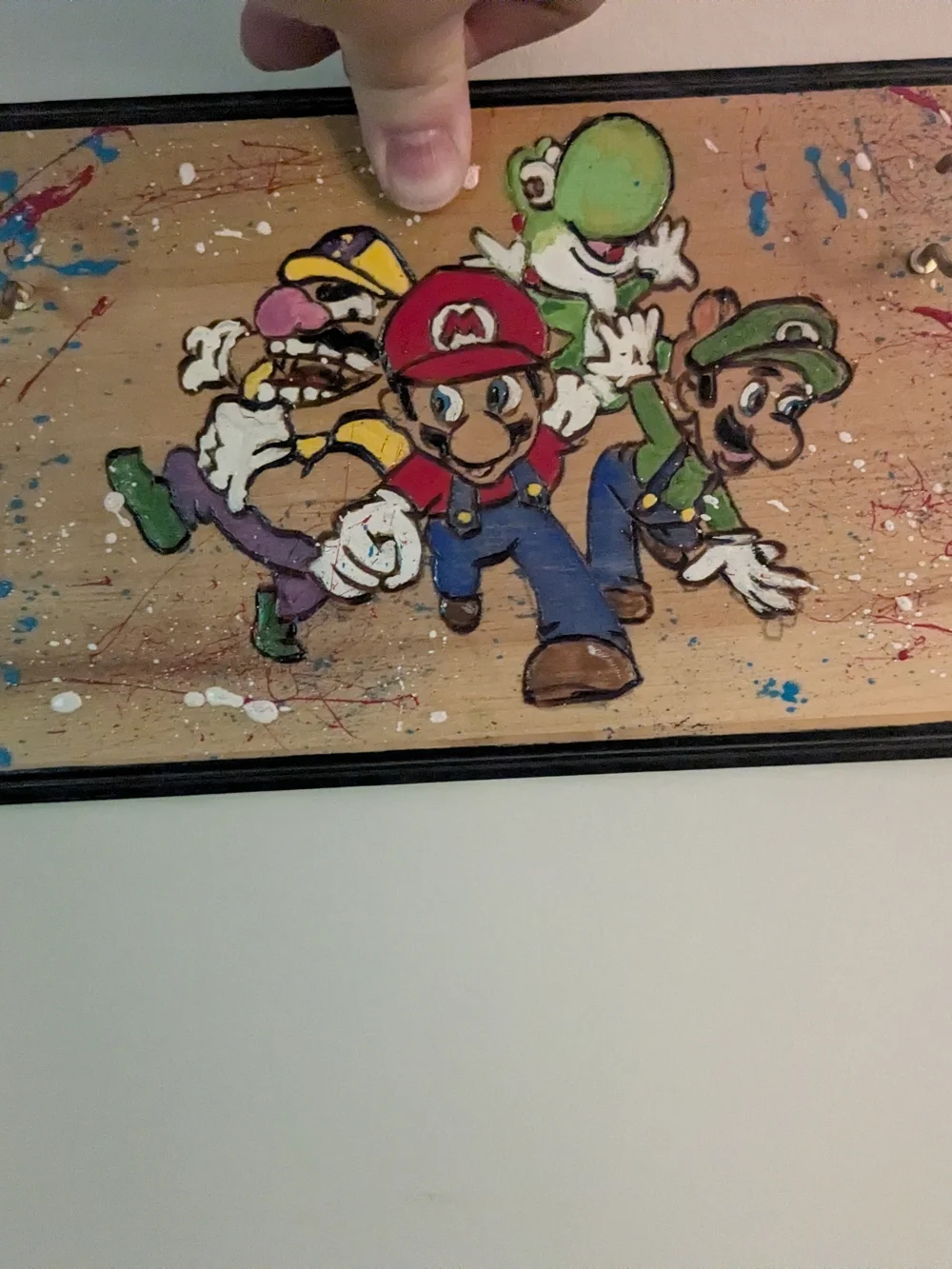 Hand-Painted Super Mario Key Holder Art - Red, Green, Blue