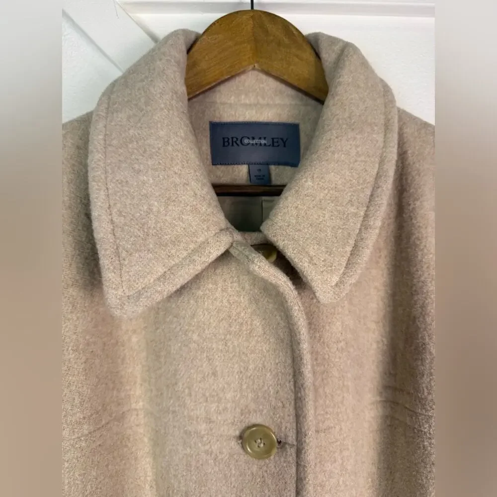 Bromley Collection Wool Blend Coat Women’s Size 18 Beige Button Front Jacket