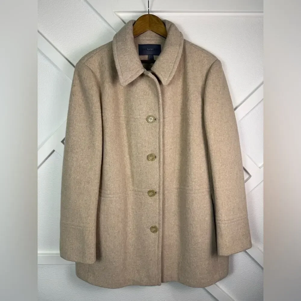 Bromley Collection Wool Blend Coat Women’s Size 18 Beige Button Front Jacket