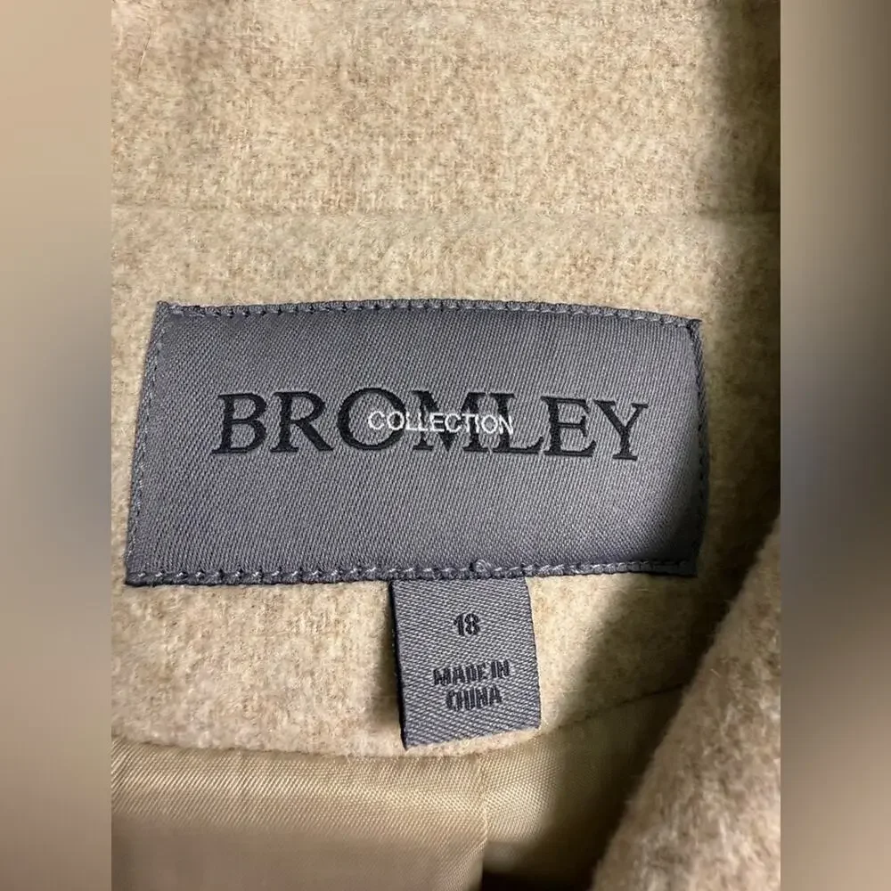 Bromley Collection Wool Blend Coat Women’s Size 18 Beige Button Front Jacket