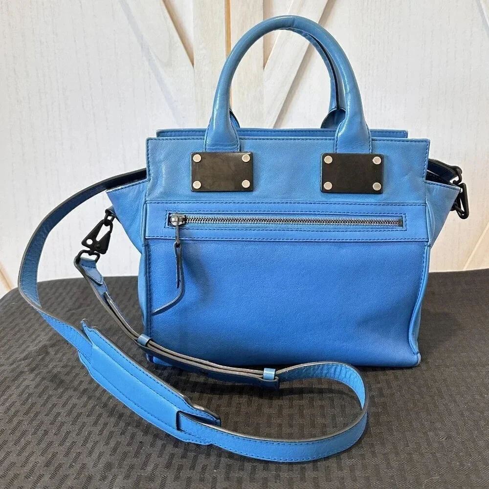 Rag & Bone Small Blue Leather Pilot Bag