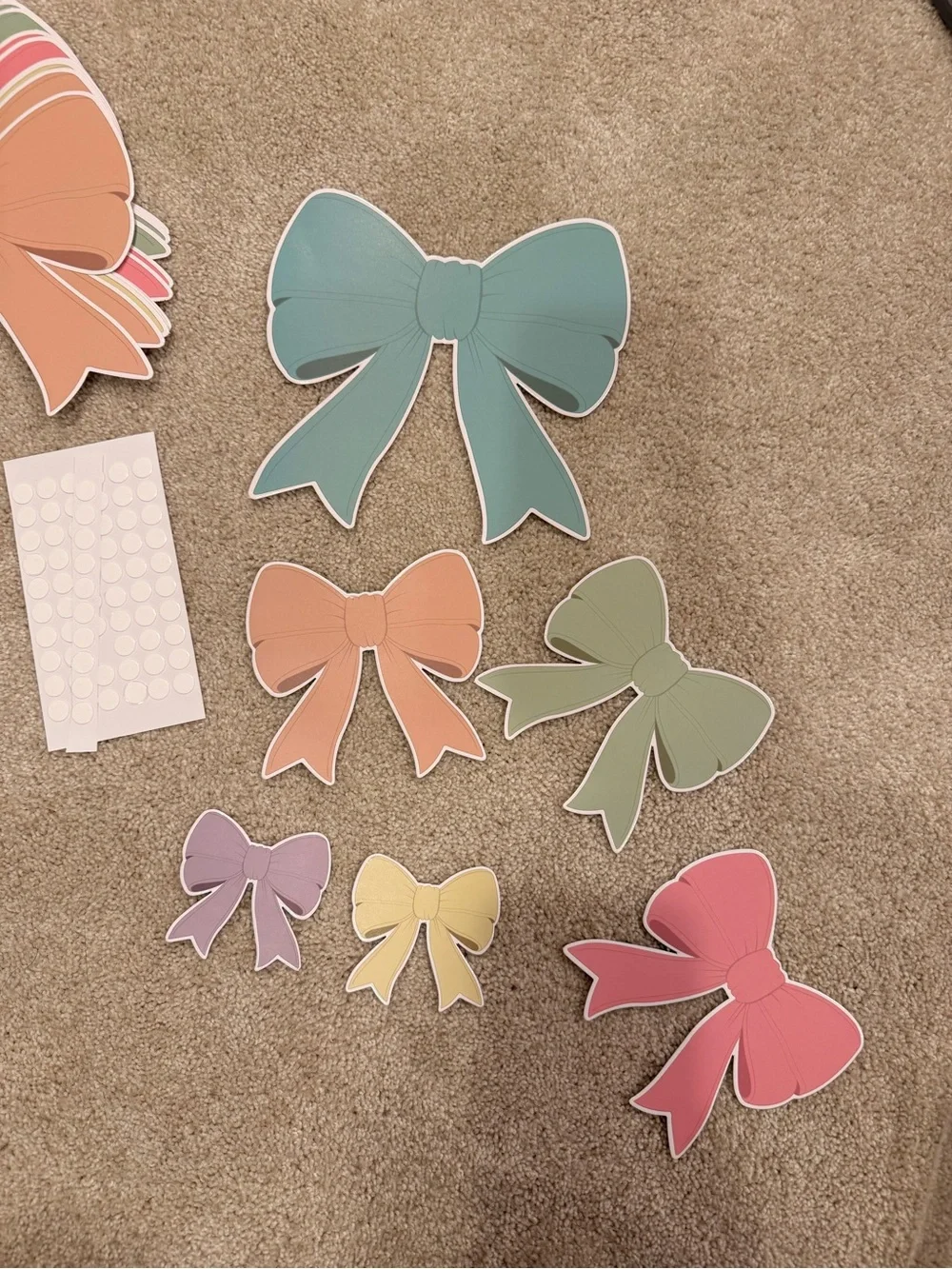 Pastel Bow Wall Decor - Set of 60 Decorative Bows with adhesive stickers - NEW