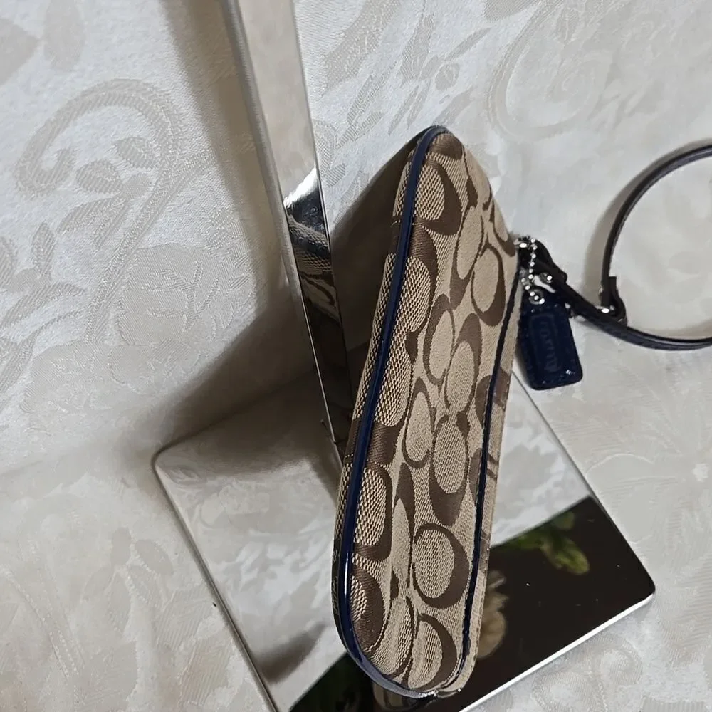 Coach Tan Y2K Logo Wristlet with Blue Patent Leather