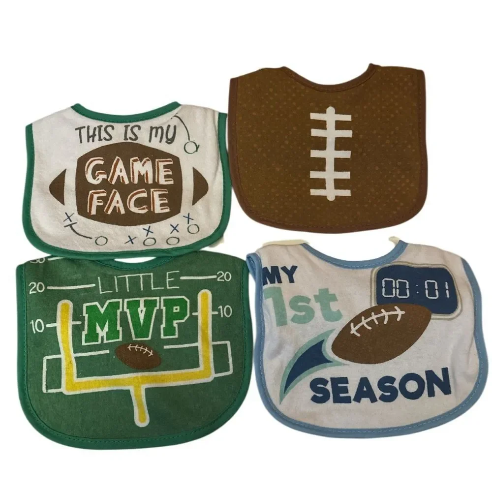 Football Themed Baby Bibs 4 Piece Set