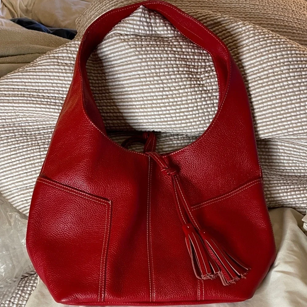 Laggo Red Leather Women's Bag Los Angeles Luxury Brand Laggo Tassels