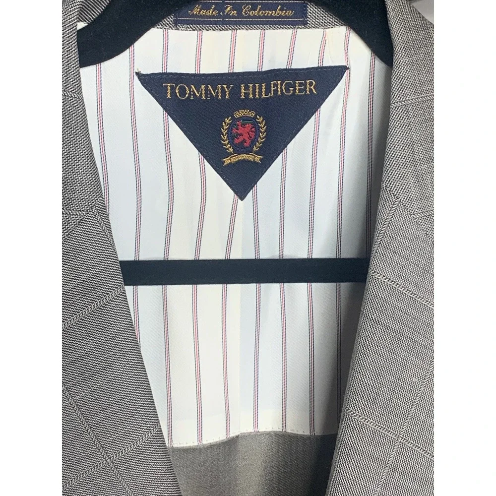 Tommy Hilfiger Mens 42S Grey Glen Plaid Worsted Wool 3-Button‎ Blazer Sport Coat