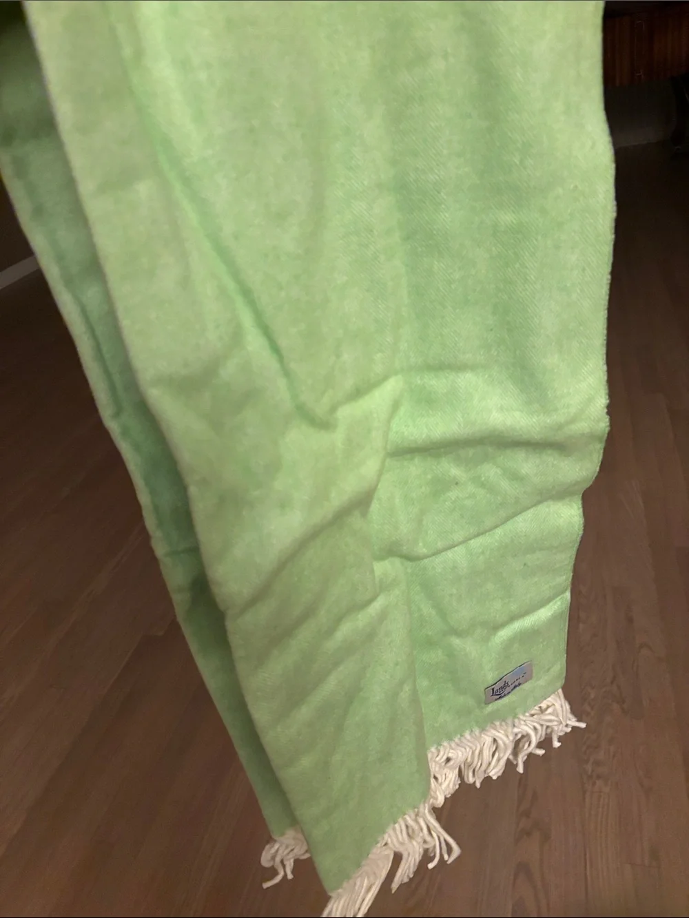Made In Italy Light Green Throw with White Fringe 50” x 66”