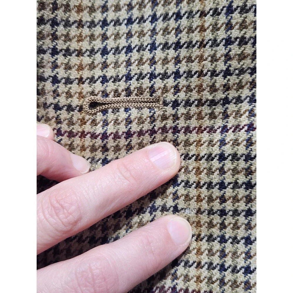 Vtg Tommy Hilfiger Brown Wool Blazer Jacket 43L‎ 3-Button USA 90s Houndstooth