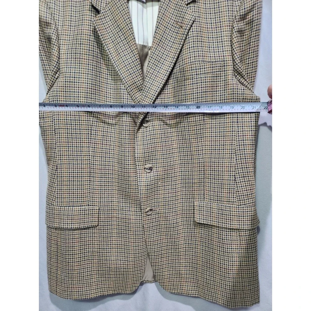 Vtg Tommy Hilfiger Brown Wool Blazer Jacket 43L‎ 3-Button USA 90s Houndstooth