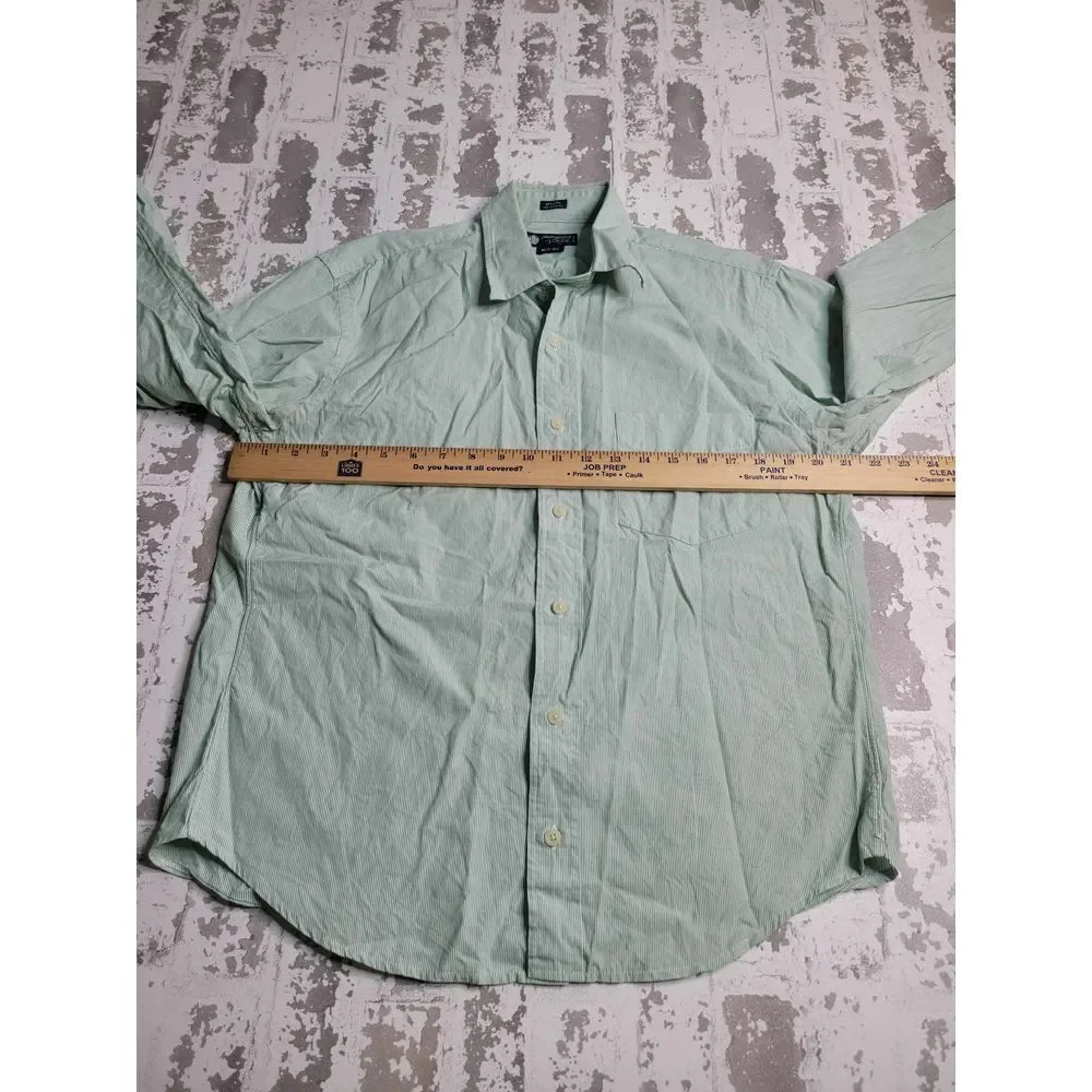 3487 Haberdashery J. Crew Green/White Striped Button Down‎ Men's Medium