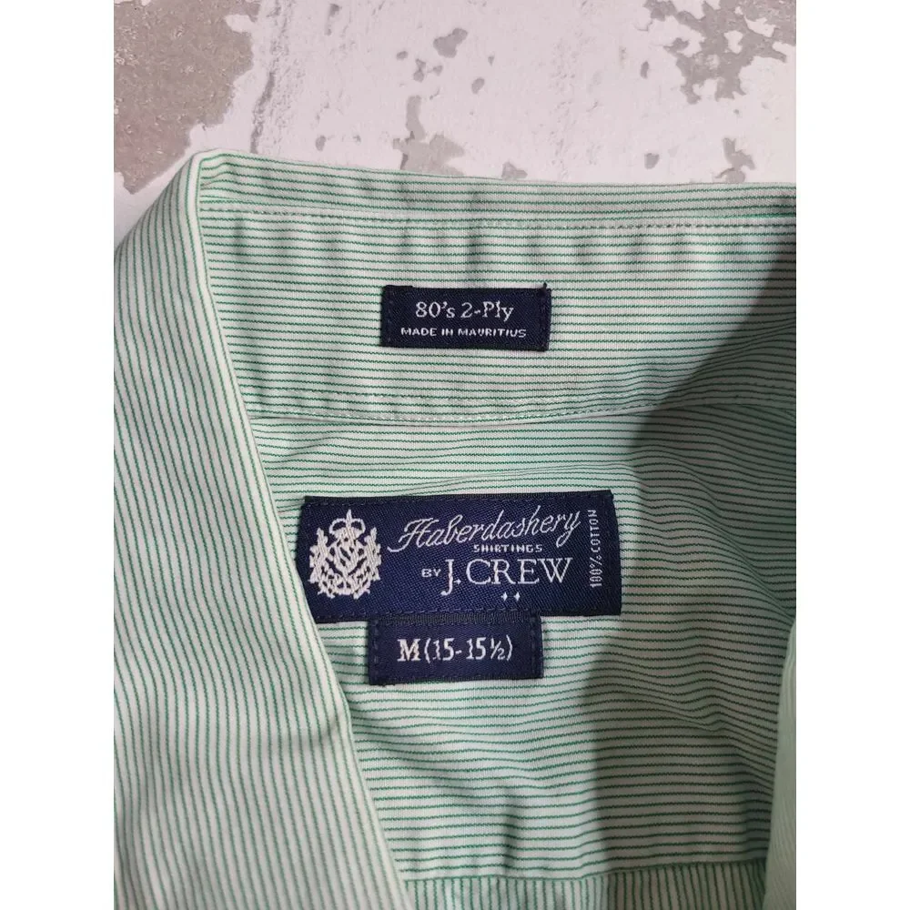 3487 Haberdashery J. Crew Green/White Striped Button Down‎ Men's Medium