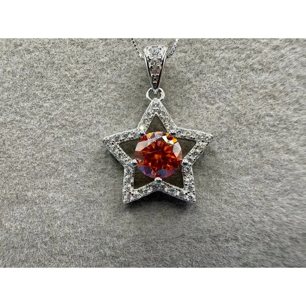 NEW 1.5ct Orange/Wht Moissanite Star 17