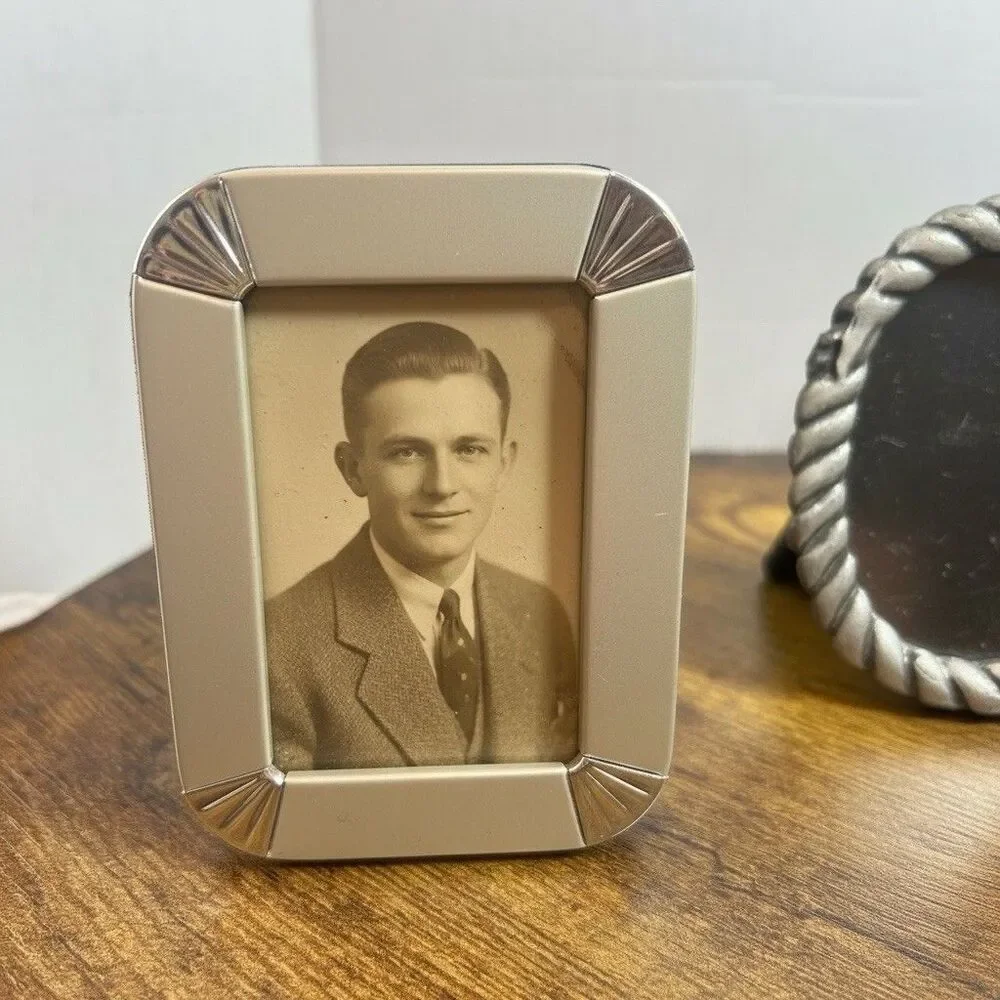 Vintage Mini Picture Frames Lot of 3 Metal Ornate Art Deco Style 3x2 Photo Size