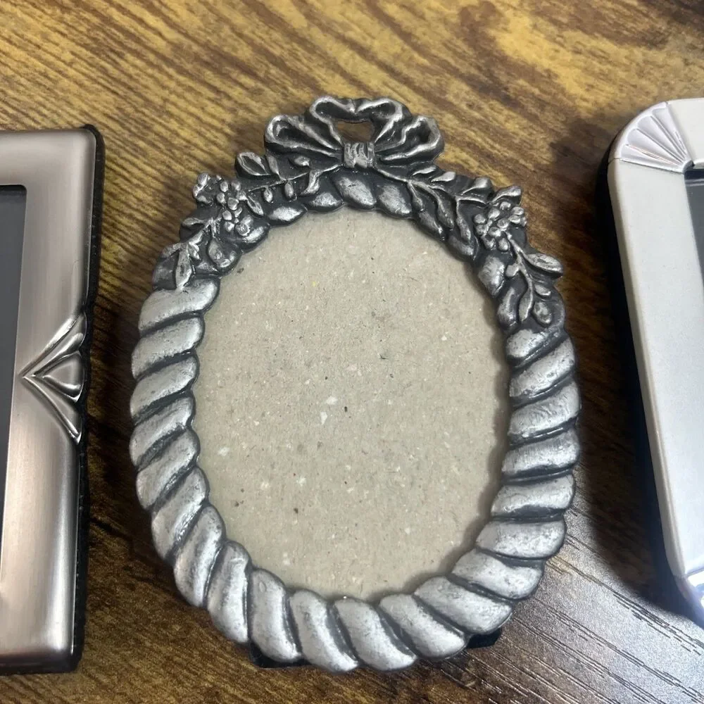 Vintage Mini Picture Frames Lot of 3 Metal Ornate Art Deco Style 3x2 Photo Size