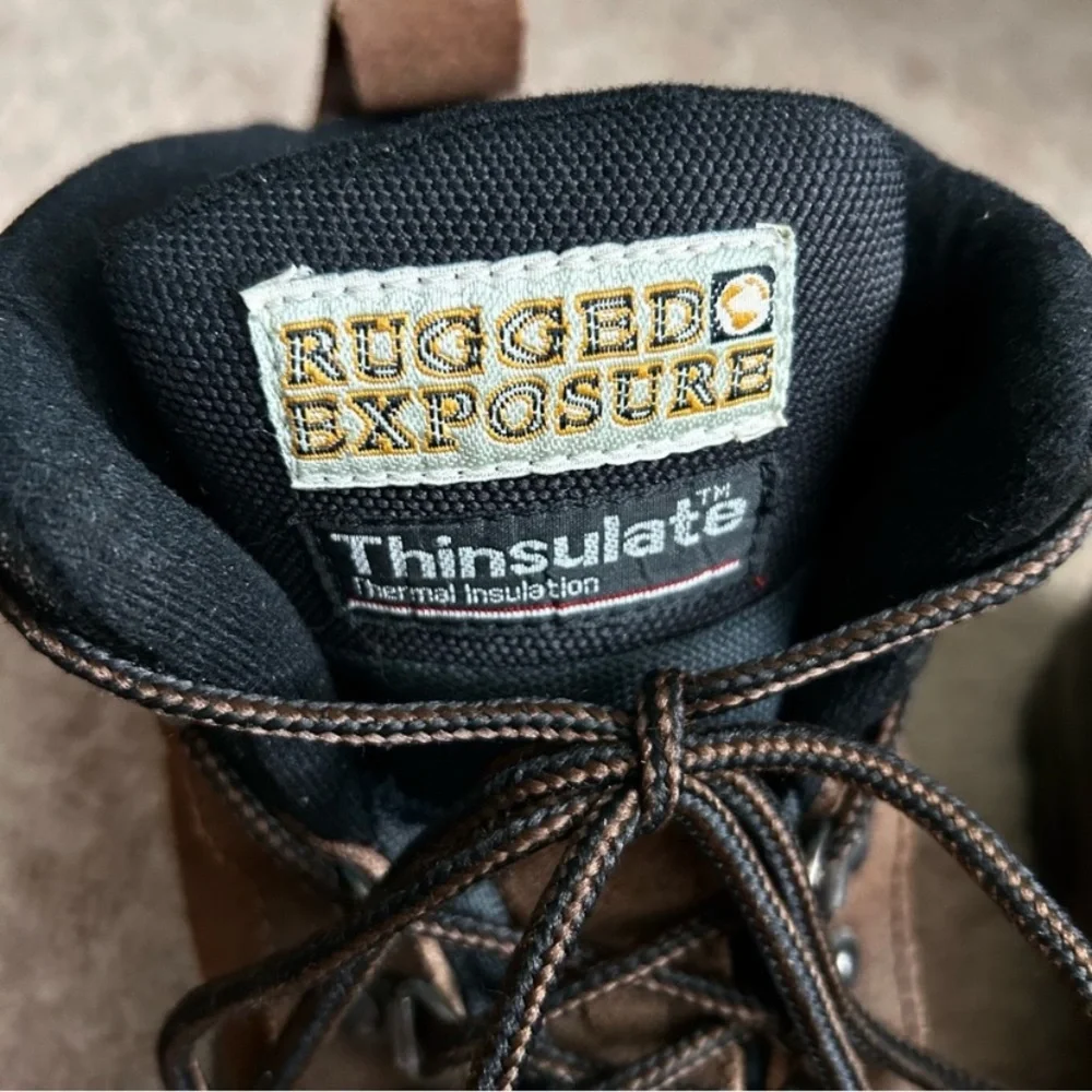 Rugged Exposure Men's Black and Brown Insulated Rain Snow Hiking Hunting Boots