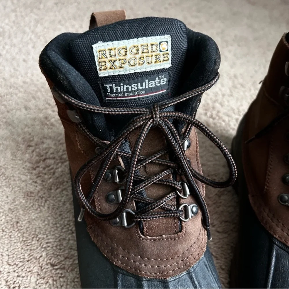 Rugged Exposure Men's Black and Brown Insulated Rain Snow Hiking Hunting Boots