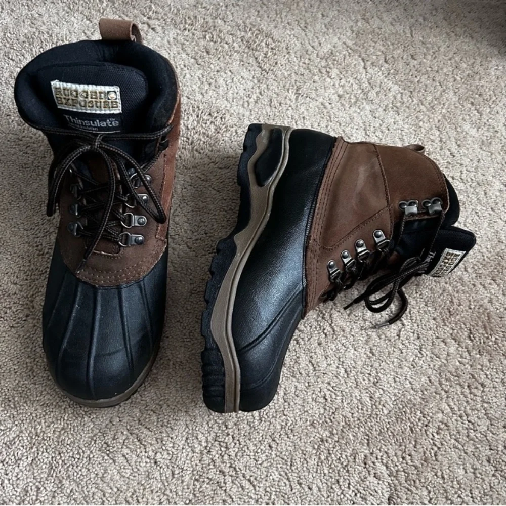Rugged Exposure Men's Black and Brown Insulated Rain Snow Hiking Hunting Boots