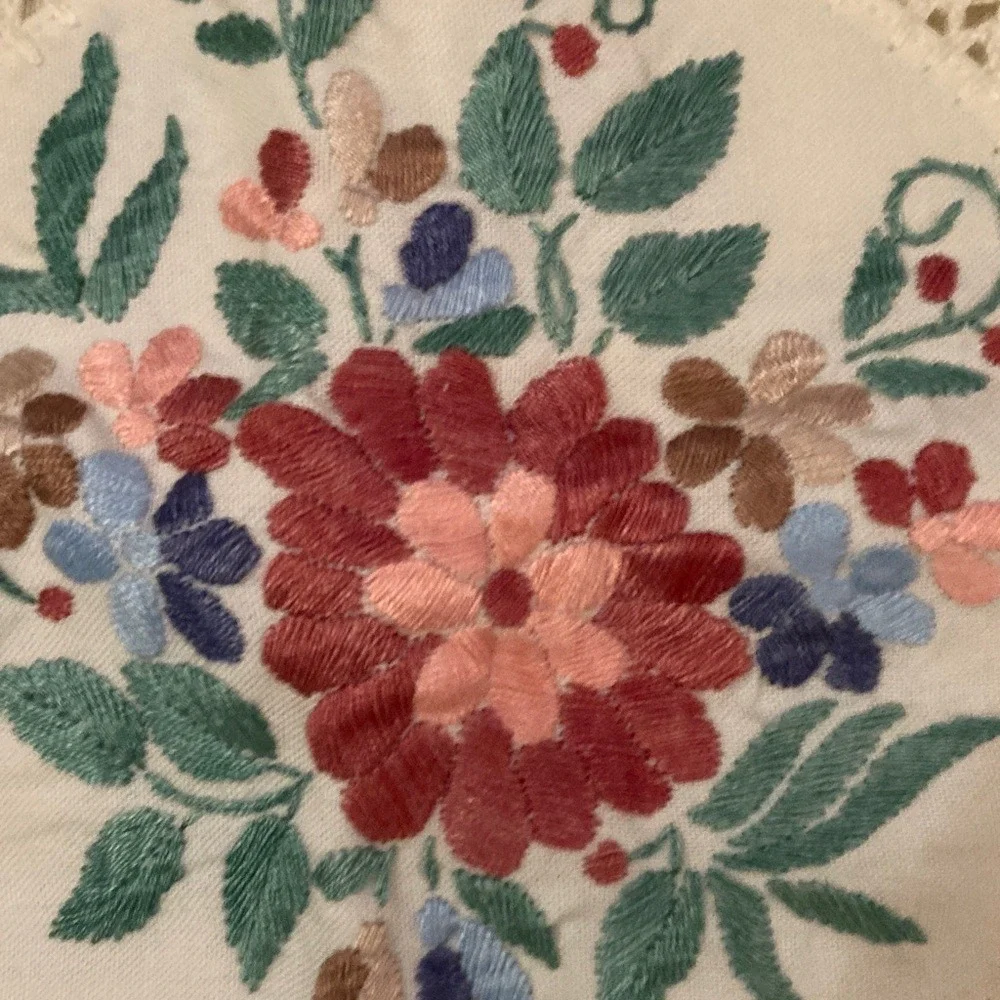 Handcrafted‎ Floral Embroidered Lace Cotton Pillow Cover 16x16