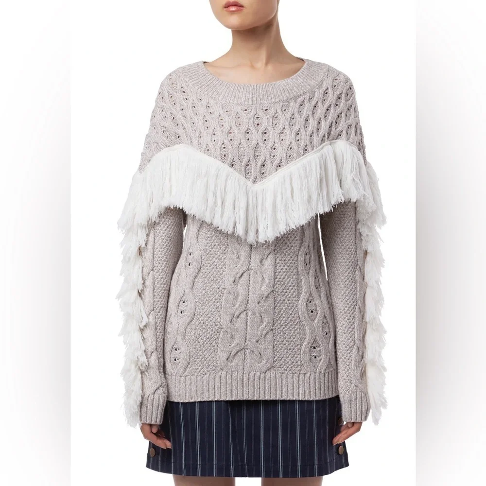 AMUR Ulla Fringe Cable Knit Sweater