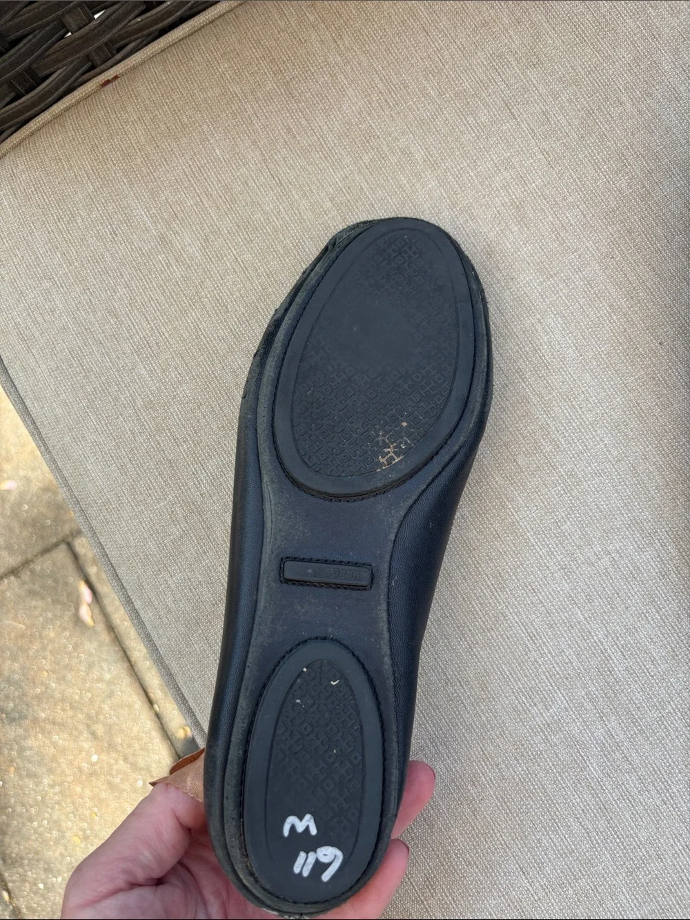 Tory Burch Black Leather Logo Round-Toe Ballet Flats