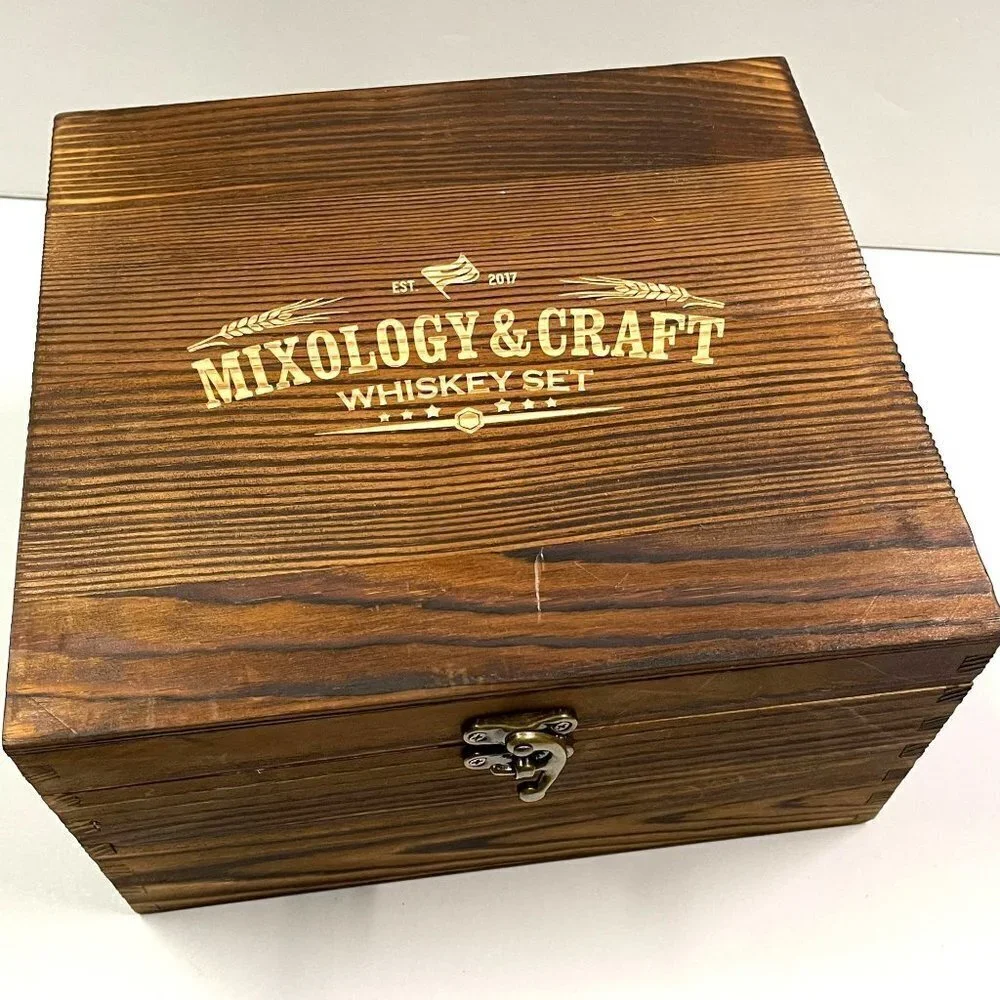 Mixology & Craft‎ Whiskey Glass Stones Coasters Cards Wooden Gift Box