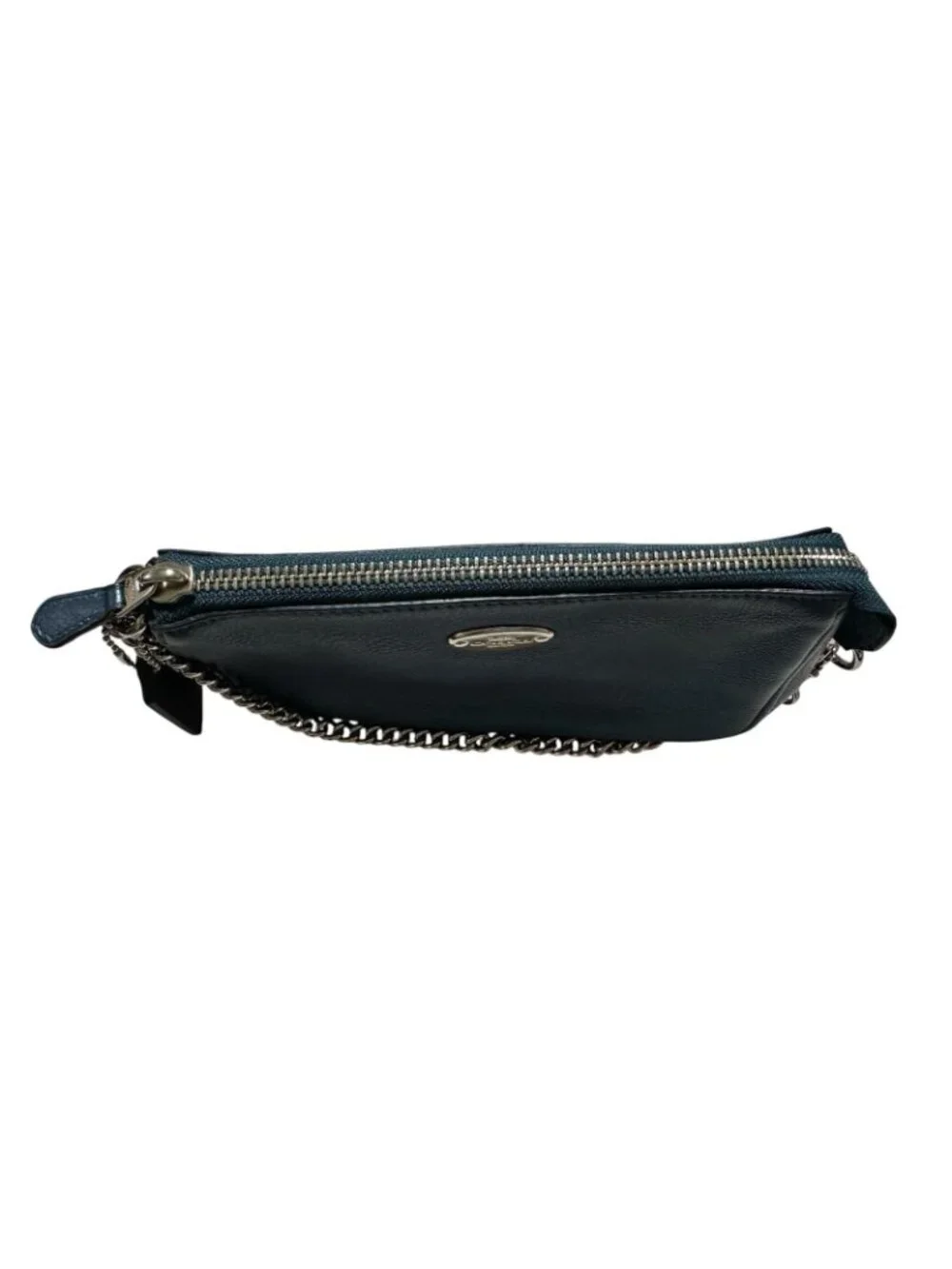 Coach Nolita mini handbag pebbled leather metallic blue chain strap wristlet