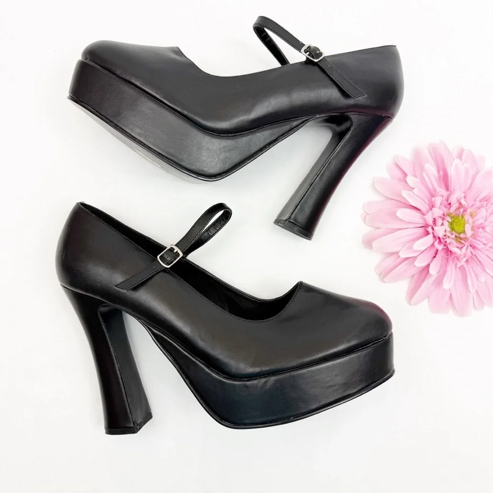 Demonia Dolly-50 Mary Jane Platform Heels Black Vegan Leather Goth Grunge Punk