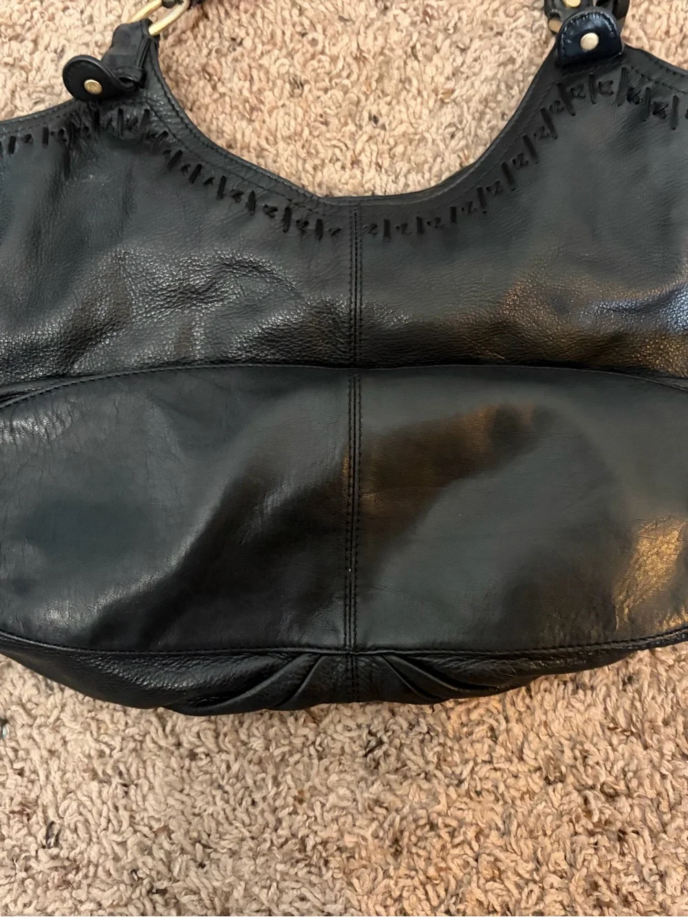 SIGRID OLSEN large black slouchy 100% leather hobo shoulder bag
