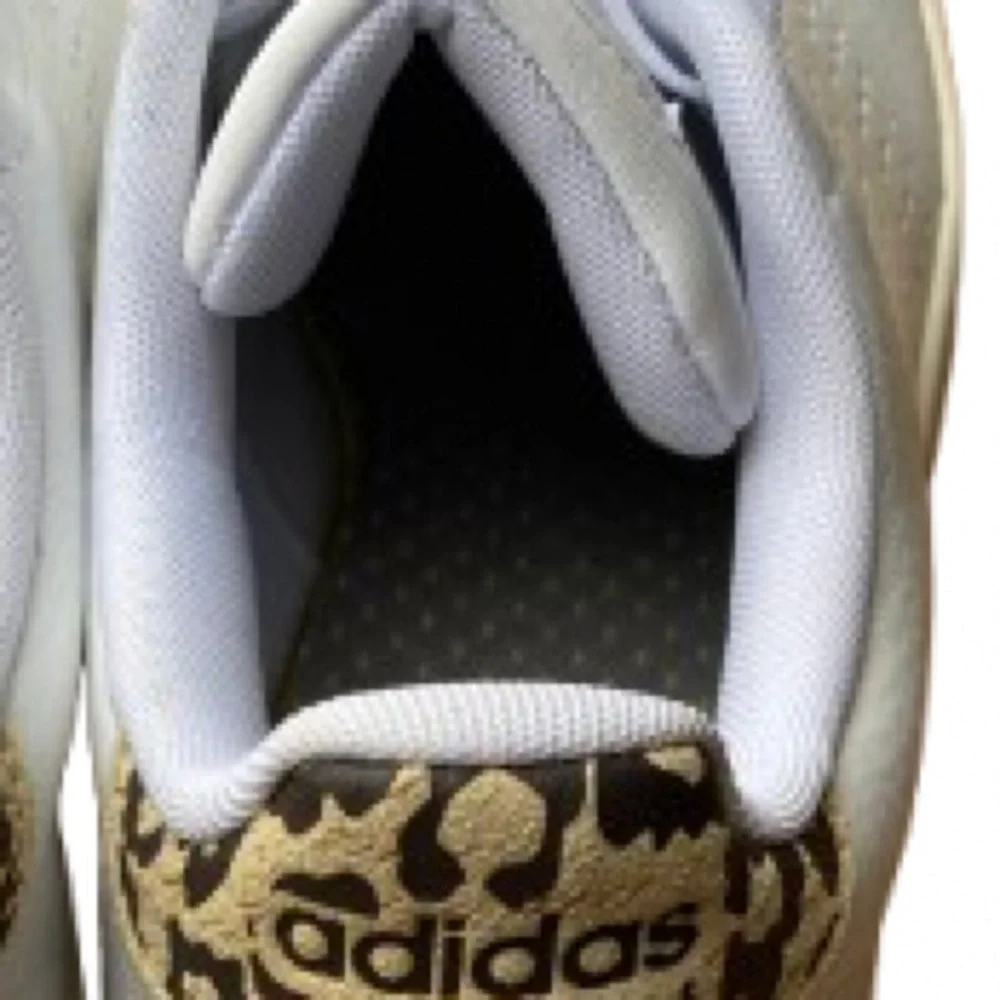 Adidas White Sneakers w/ Cheetah Print Heel & Cloudfoam Comfort Women’s 11