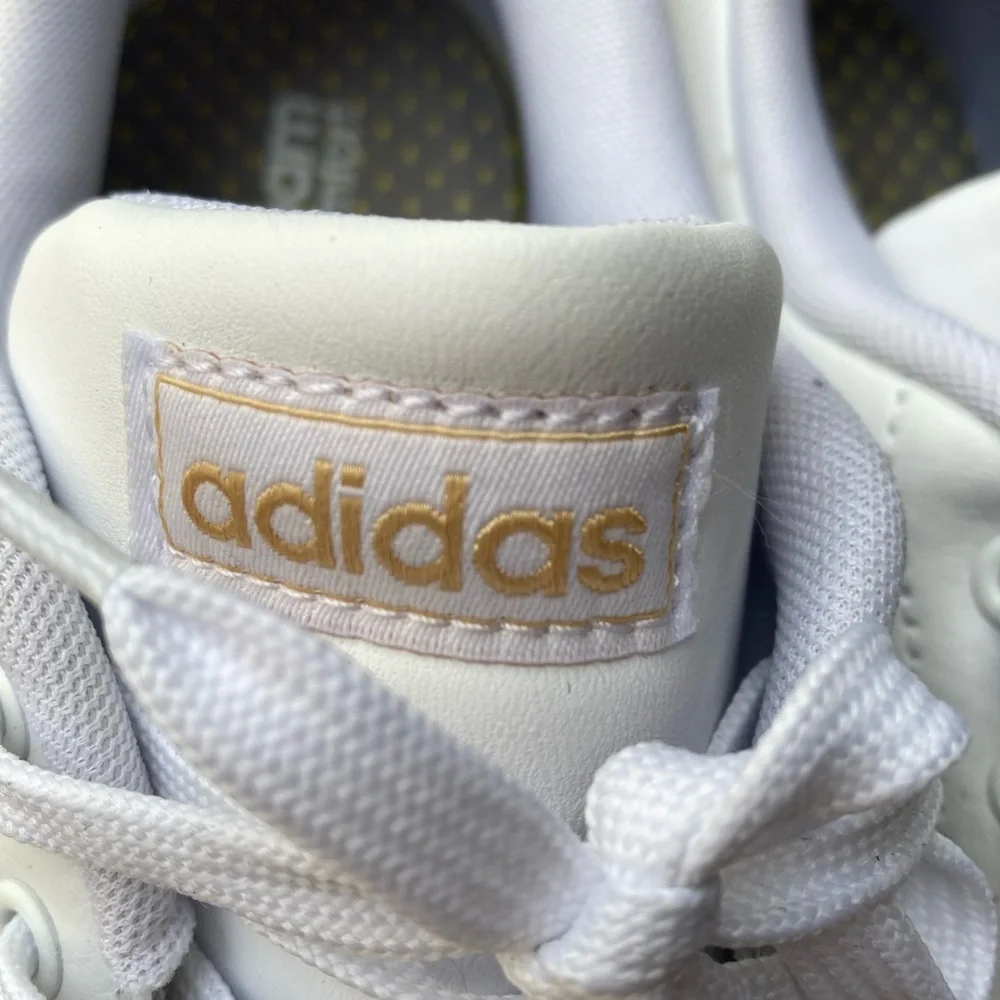 Adidas White Sneakers w/ Cheetah Print Heel & Cloudfoam Comfort Women’s 11