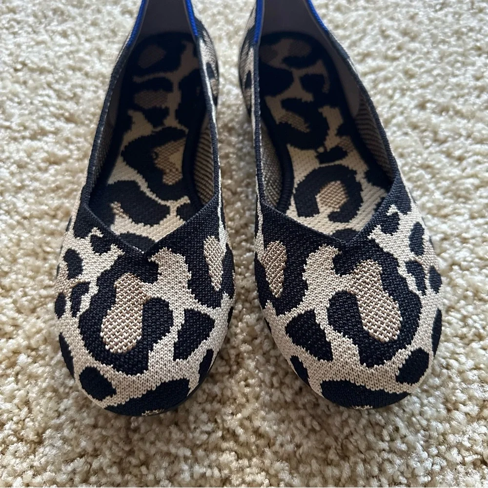 Rothy’s The Flat Leopard Print Black Tan Washable Flats‎ Women’s 6.5