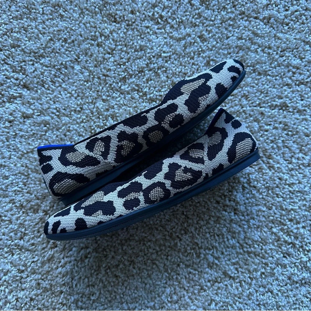 Rothy’s The Flat Leopard Print Black Tan Washable Flats‎ Women’s 6.5