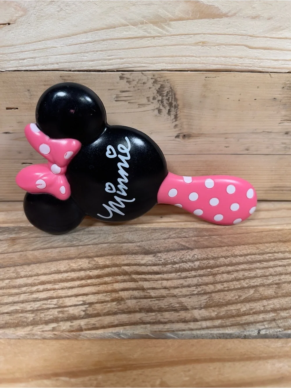 Disney Minnie Mouse Baby Hairbrush Pink Polka Dot Bow Soft Bristles Grooming Acc