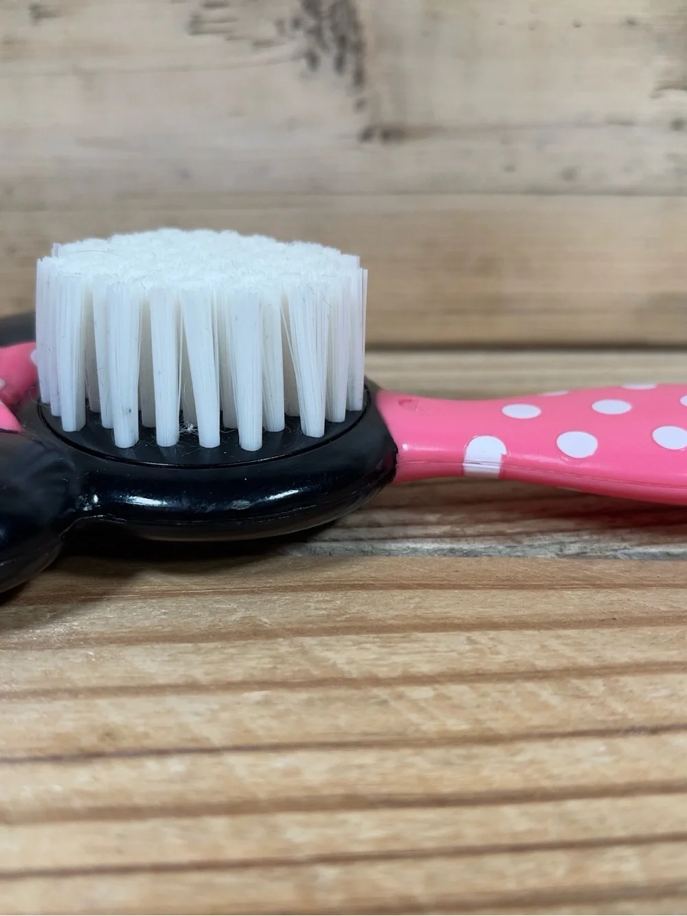 Disney Minnie Mouse Baby Hairbrush Pink Polka Dot Bow Soft Bristles Grooming Acc
