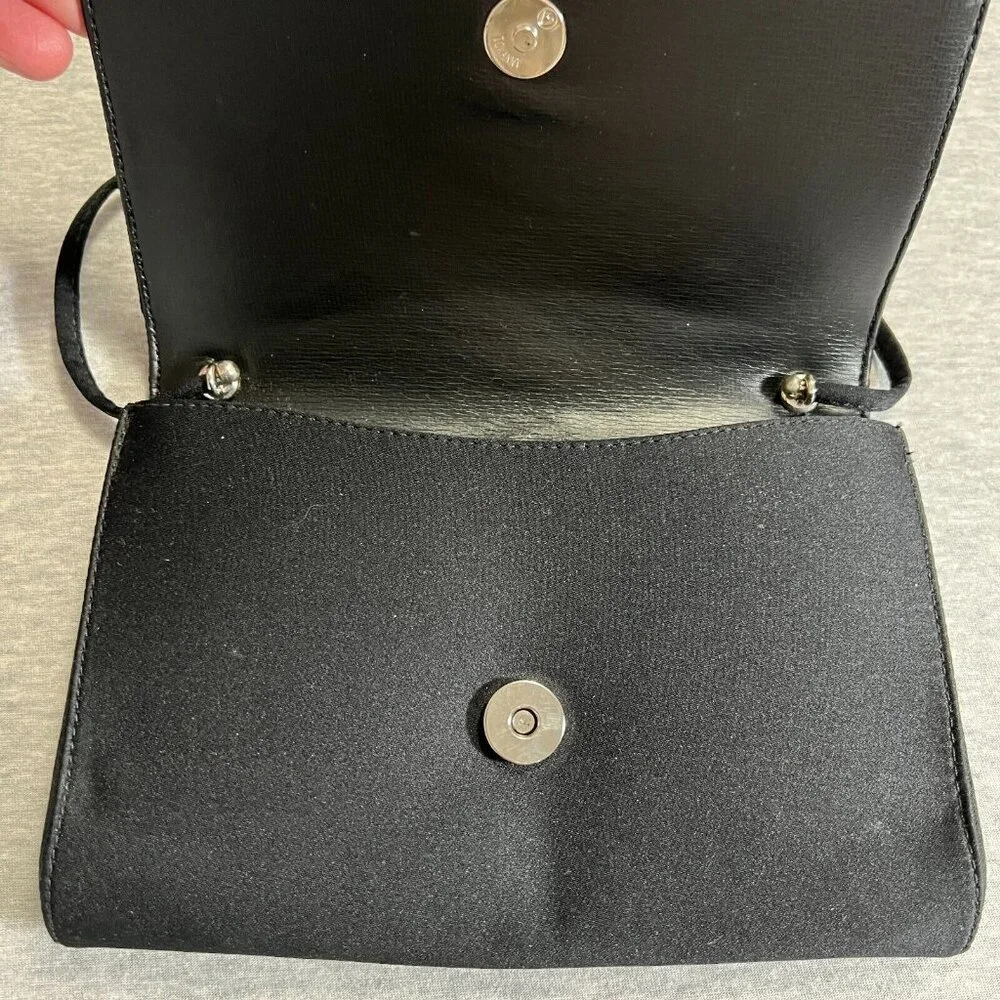 Vintage‎ Givenchy Paris Art Deco Jewel Black Small Evening Bag Clutch Strap Flaw