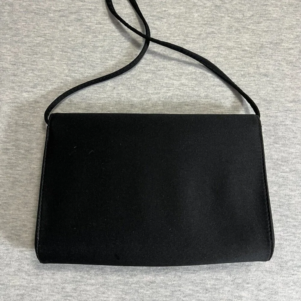 Vintage‎ Givenchy Paris Art Deco Jewel Black Small Evening Bag Clutch Strap Flaw