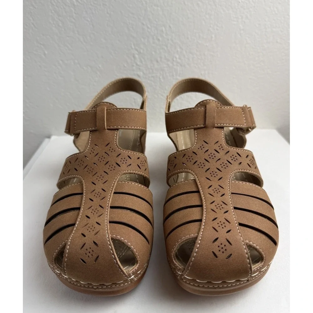 Shibever Comfort Fisherman Sandal 8 Womens Brown Slingback Cutout Casual Shoes