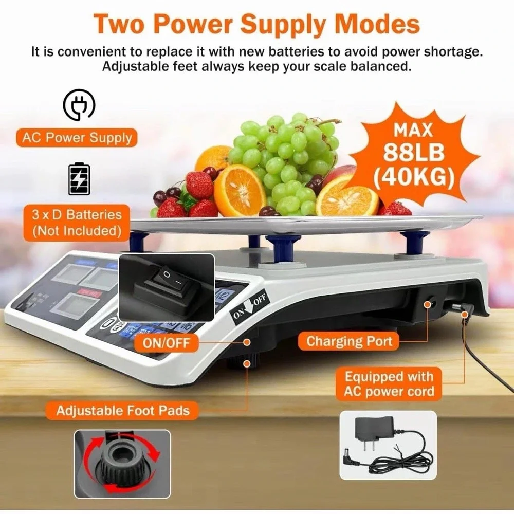 Commercial Food Scale 88lb/40kg Digital Price Computing Deli Market Weighing