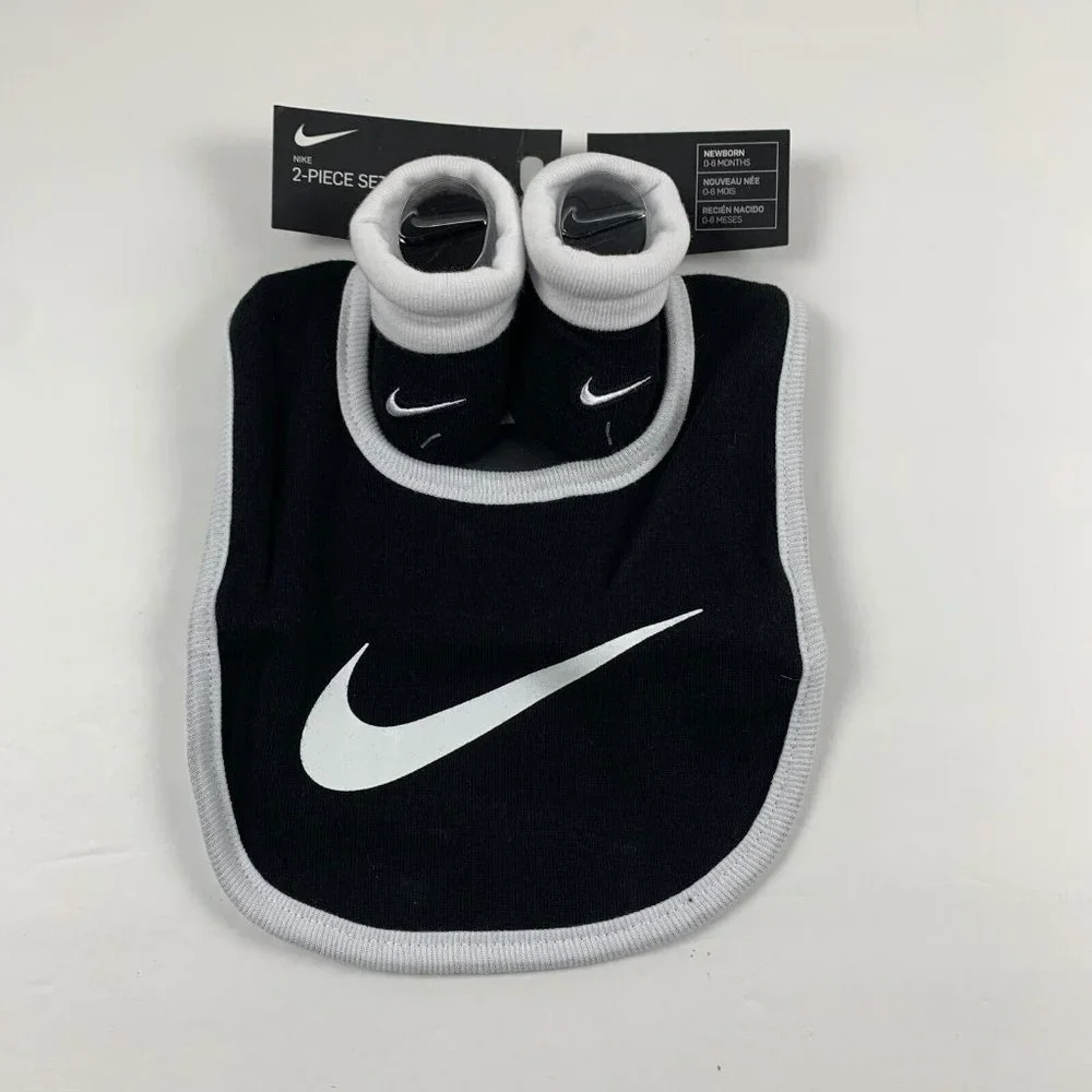 Nike Logo‎ Futura Bib Booties 2Pcs Set 0-6 Month New Born Baby Black Cotton 6243